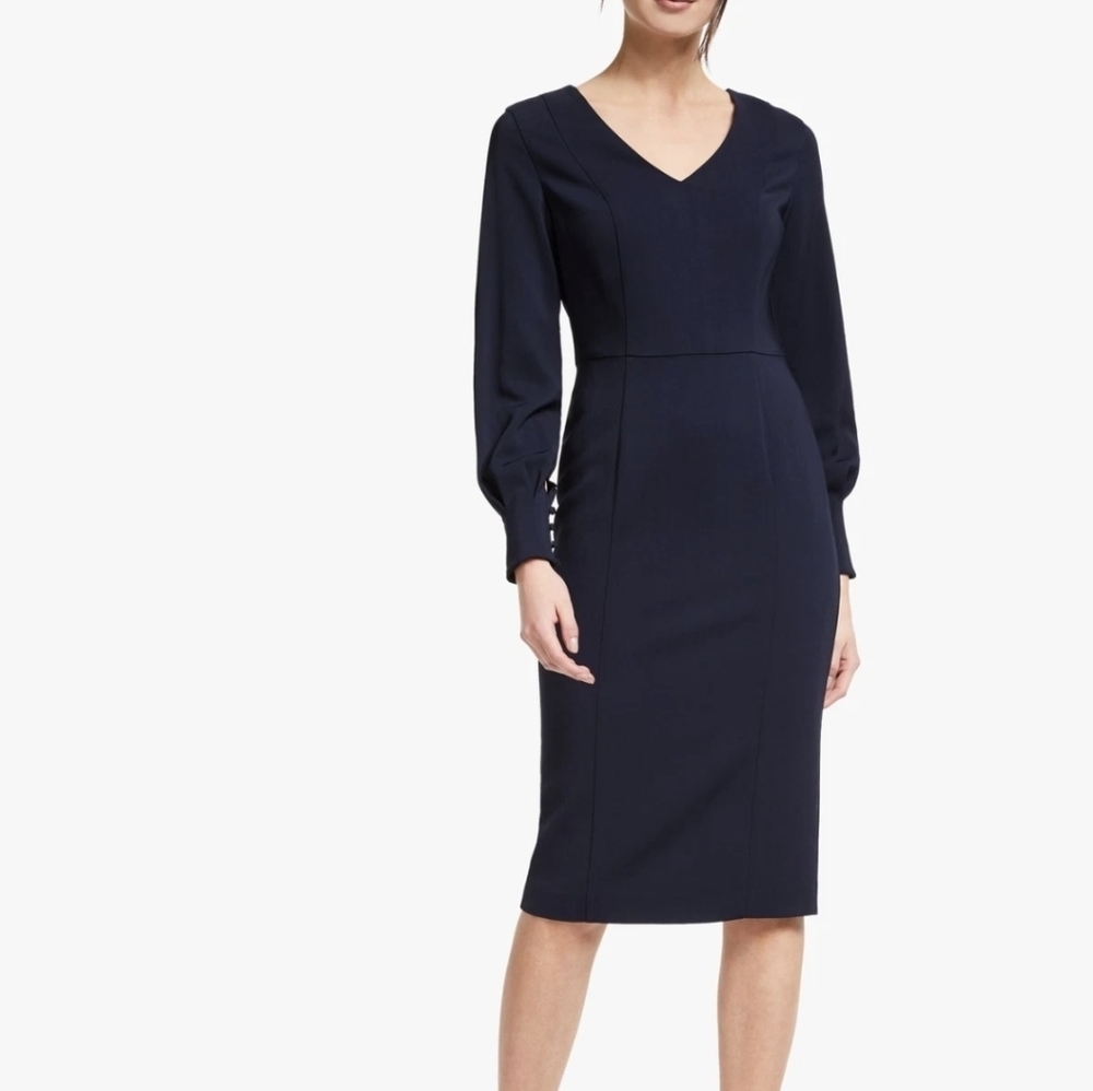 Boden Hannah Long Blouson Sleeve Button Cuff Sheath Dress Navy Blue Size 4